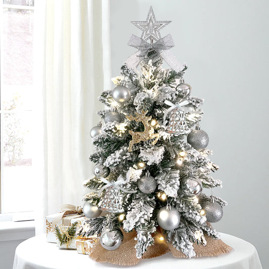 2ft Mini Christmas Tree With Light Artificial Small Tabletop Christmas Decoration With Flocked Snow, Exquisite Decor & Xmas Ornaments For Table Top For Home & Office